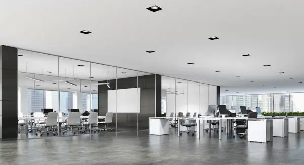 Two,conference,rooms,with,glass,and,dark,wooden,walls,and