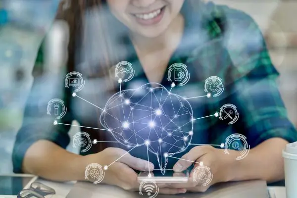 Polygonal,brain,shape,of,an,artificial,intelligence,with,various,icon