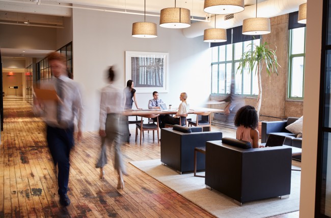 business office and people working around occupancy sensors