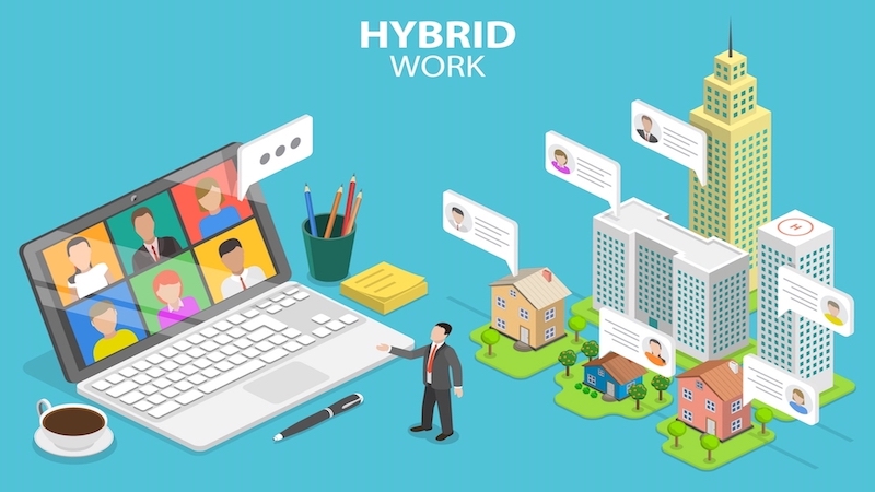 3d,isometric,flat,conceptual,illustration,of,hybrid,work,,remotely,work